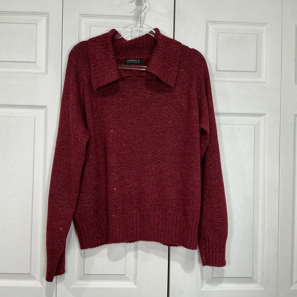 🤎 Joseph A. Burgundy Sparkle Collar Sweater - XL (01115)